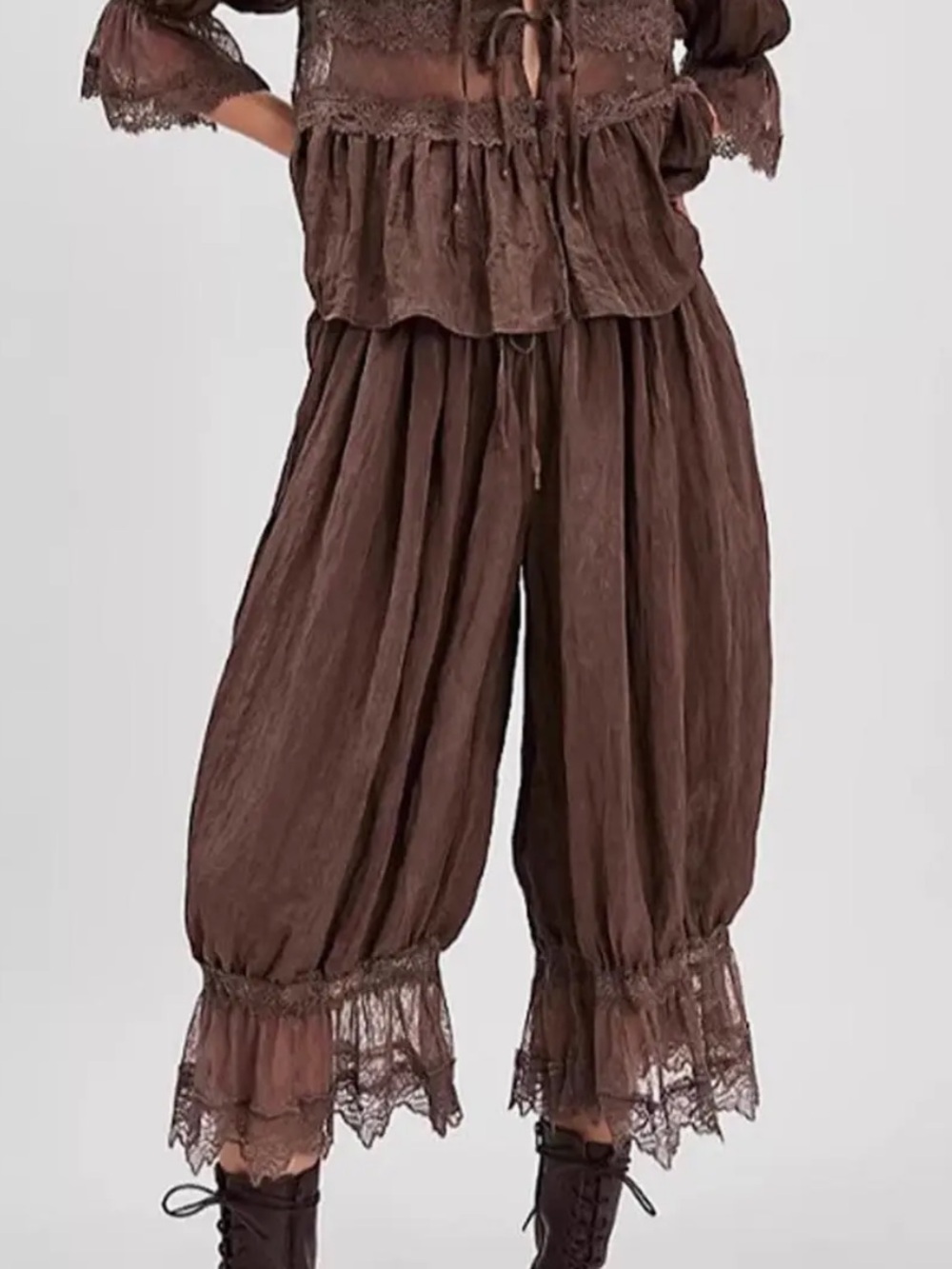 Brown Lace-Trim Wide Leg Bloomers - Picture 1 of 1
